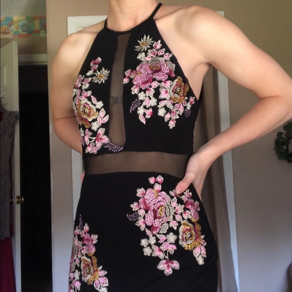 Black maxi dress with floral pattern